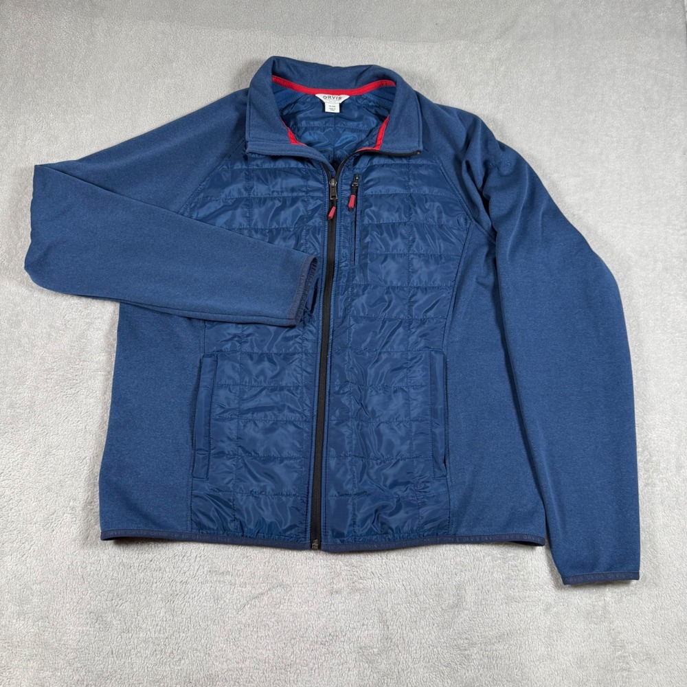 Orvis Jacket Mens XL Blue Hybrid Quilted Fleece Full Zip Puffer Sweater Layer